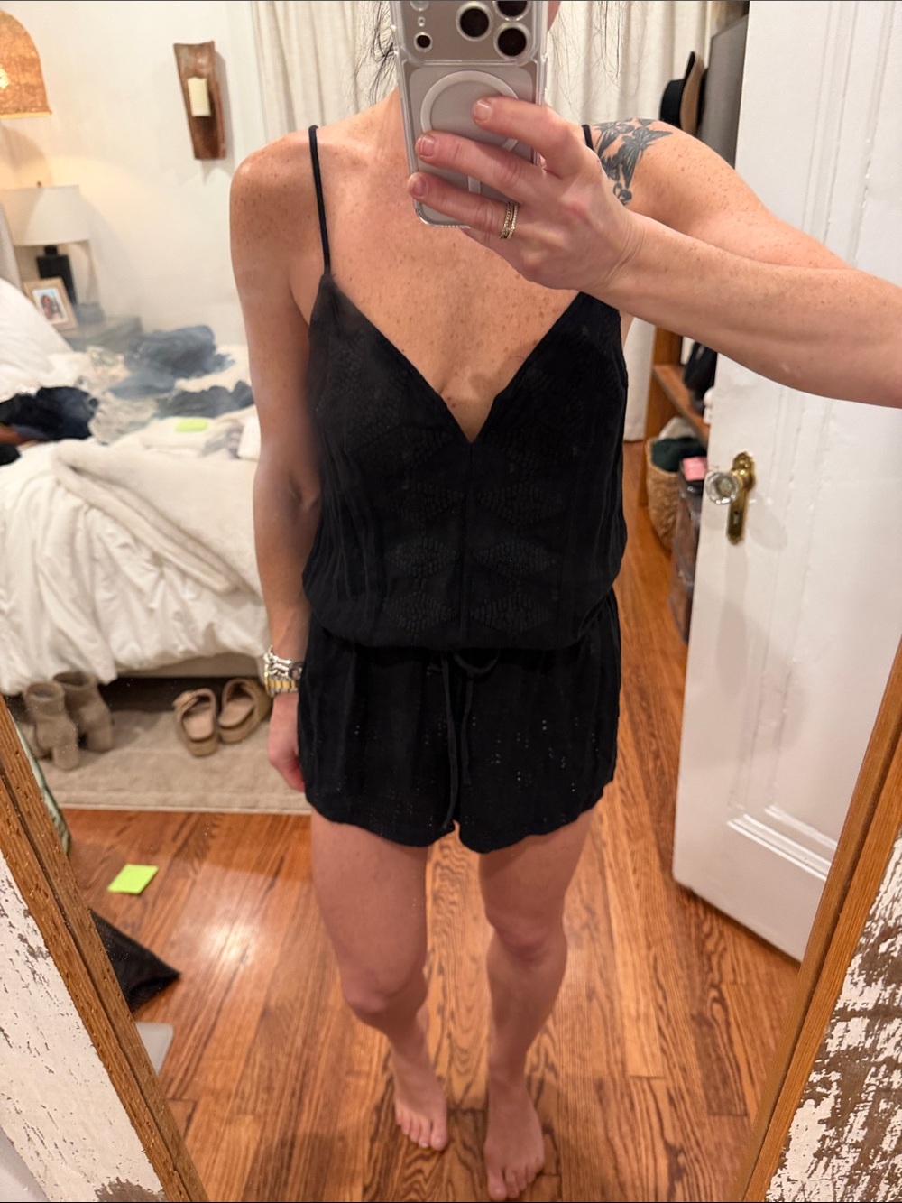 Black Sleeveless V-Neck Romper